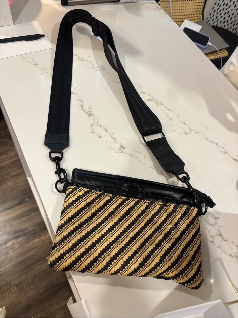 THINK ROYLN Black and Yellow Diagonal Stripe Belt Bag - Picture 2 of 4